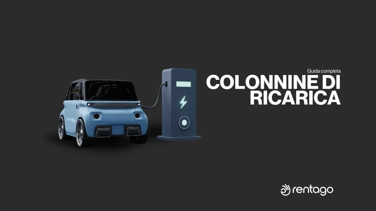Auto elettrica blu collegata a una colonnina di ricarica. Guida completa ai punti ricarica auto elettriche.