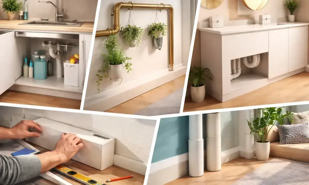 Des solutions astucieuses pour cacher des tuyaux disgracieux sous un évier, derrière un meuble de salle de bain, ou le long d'un mur avec des plantes.
