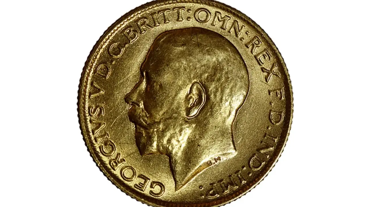 Moneta d'oro 917, che corrisponde a 22 carati, con il profilo di Re Giorgio V.