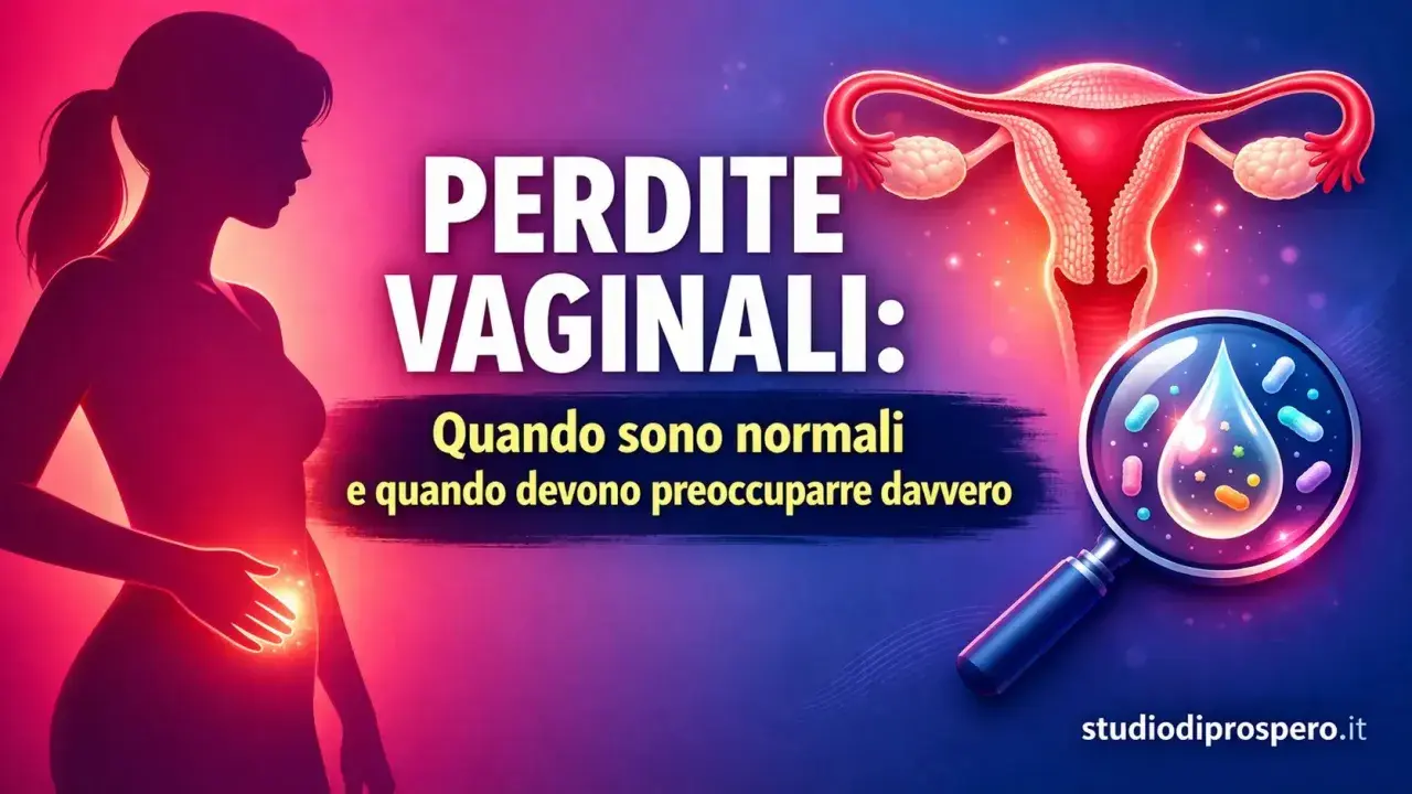 Silhouette femminile con utero e lente d'ingrandimento su perdite vaginali. La leucorrea gravidica è normale, ma a volte preoccupante.