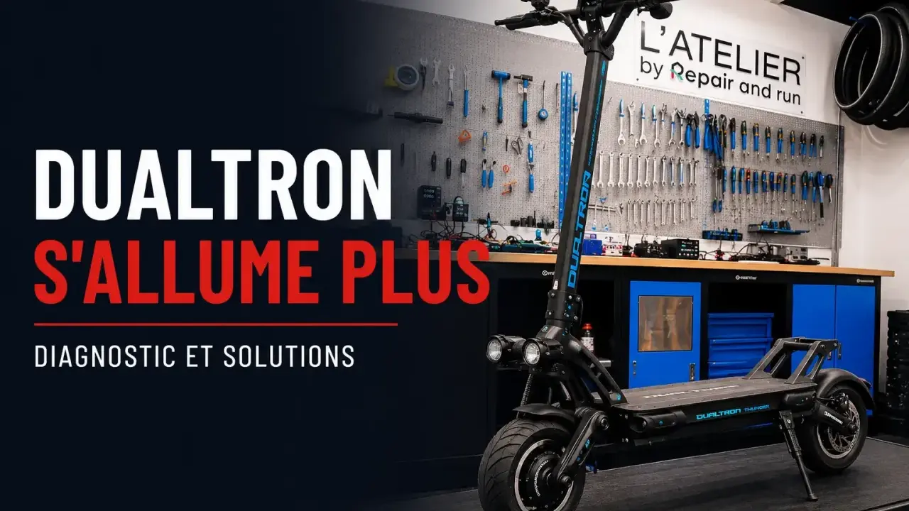 Un trottinette Dualtron Thunder ne s'allume plus. Diagnostic et solutions dans un atelier de réparation.