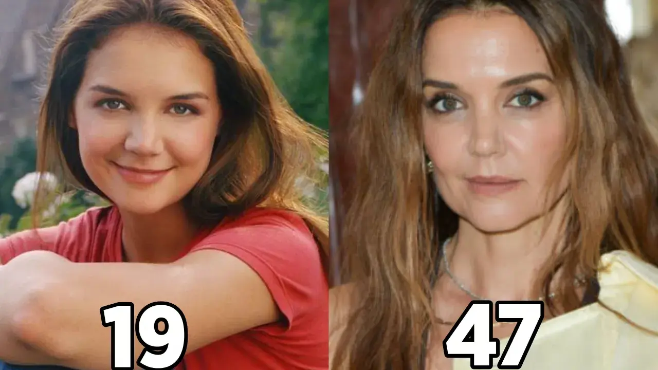 Katie Holmes som Joey Potter i Dawsons Creek, 19 år och 47 år.