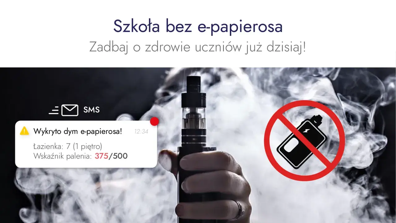Alert SMS: "Wykryto dym e-papierosa!" w łazience. Czy czujnik dymu wykryje e papierosa? Tak, ten alert potwierdza.