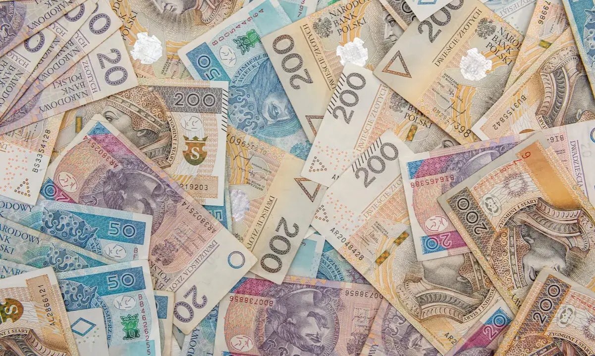Stos banknotów 200 zł, 50 zł i 20 zł. Idealna darowizna dla żony w trakcie małżeństwa, by spełnić jej marzenia.