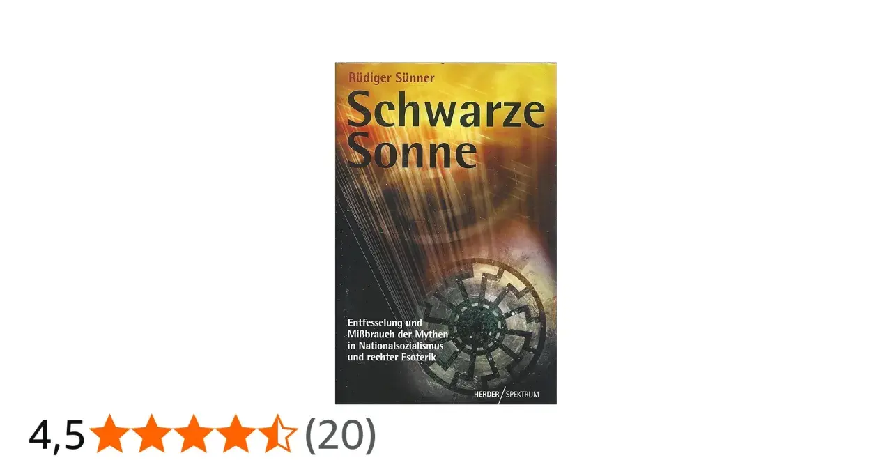 Buchcover "Schwarze Sonne" von Rüdiger Sünner. Das Symbol der schwarzen Sonne, oft mit Wikingern assoziiert, ist zentral.