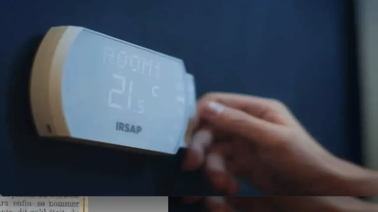 Termostato IRSAP muestra 21.5°C. Entender la diferencia entre termostato y cronotermostato es clave para tu confort.