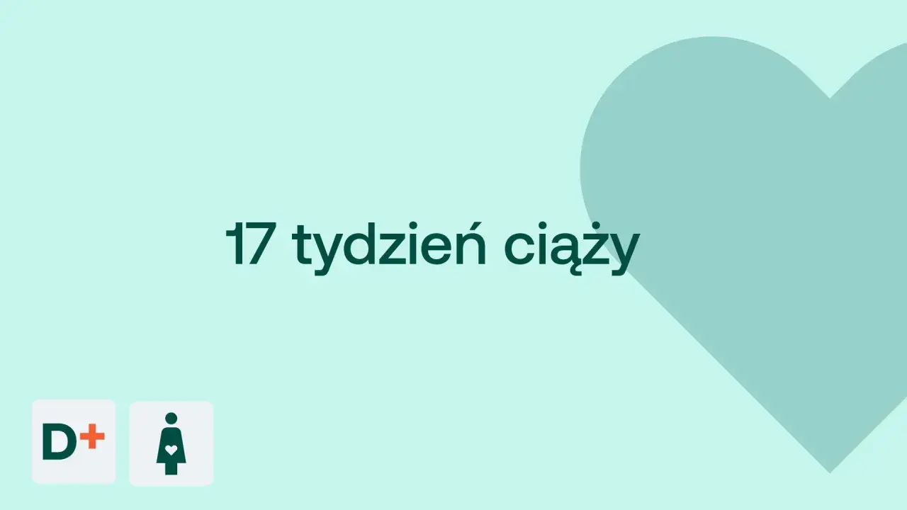 17 tydzień ciąży. Dziecko waży ok. 150g. Ikony D+ i kobiety w ciąży.