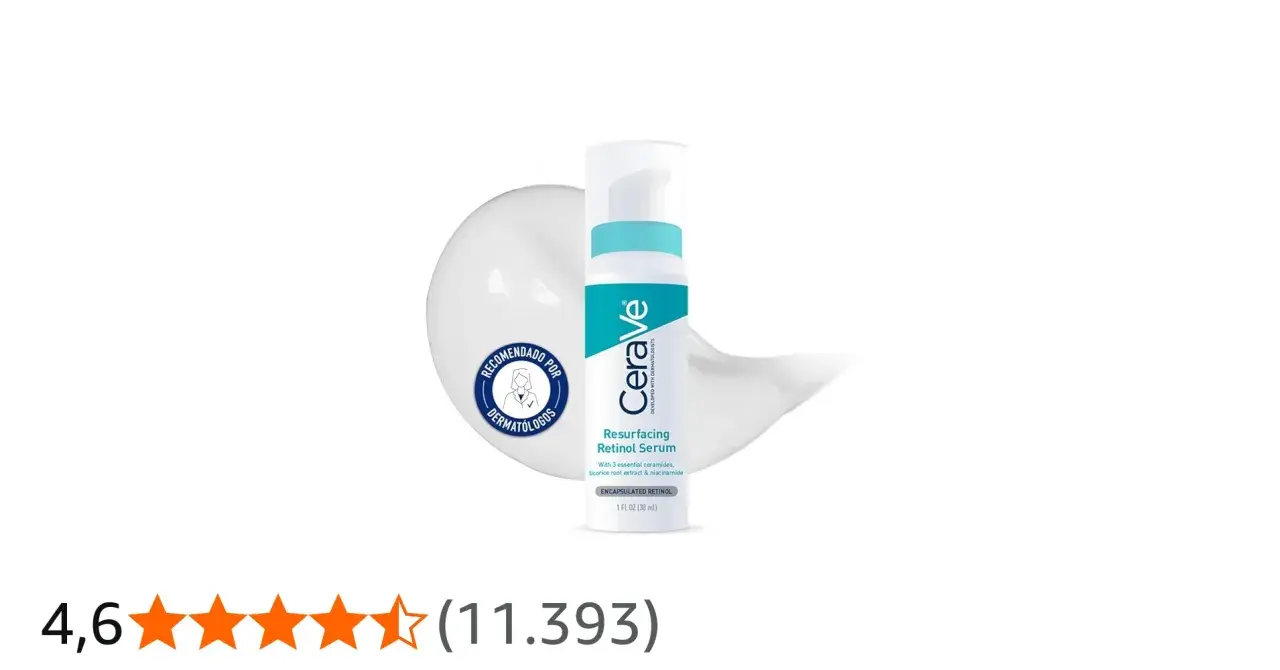 Sérum Resurfacing Retinol de CeraVe, recomendado por dermatólogos. Su fórmula con retinol encapsulado y ceramidas ayuda a mejorar la piel.
