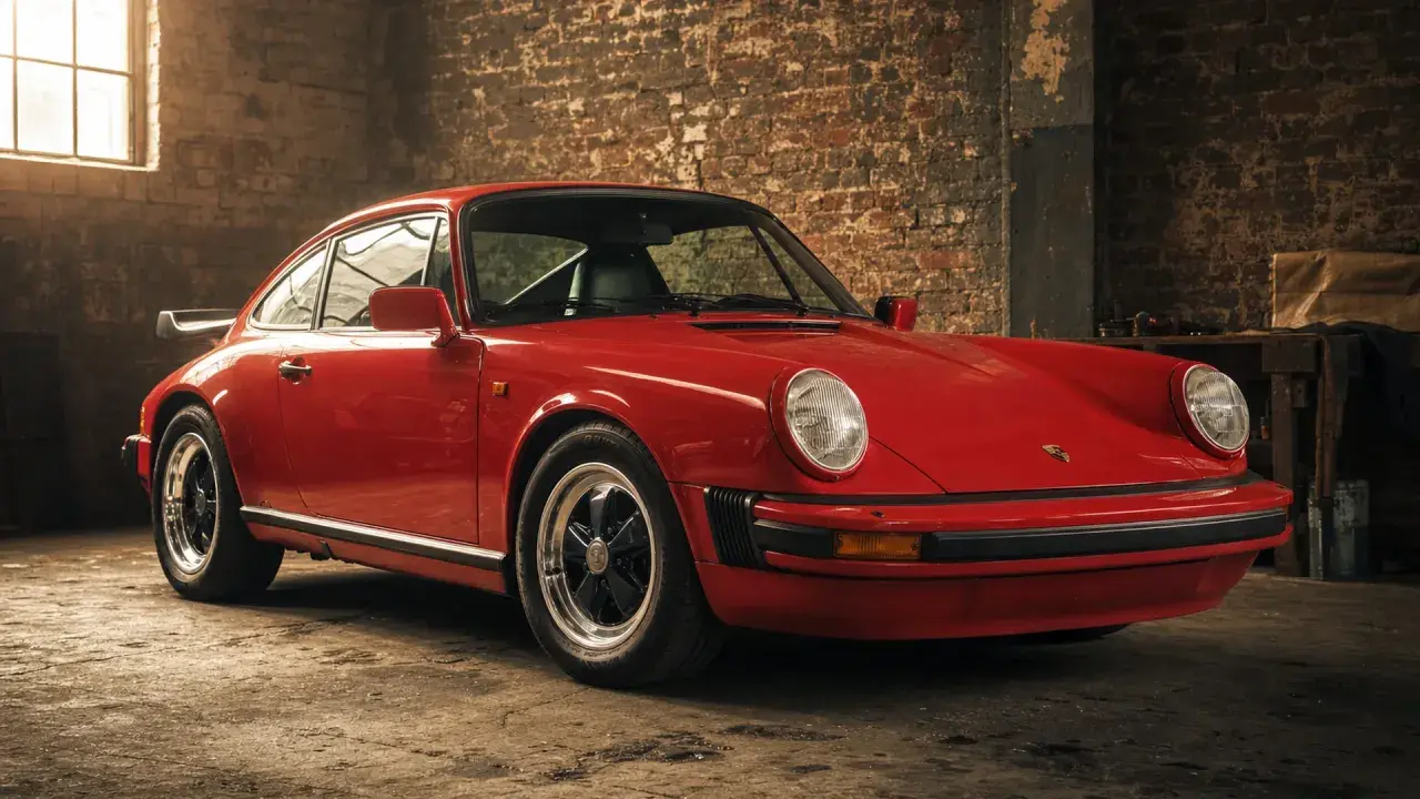 Roter Porsche G-Modell in Werkstatt. Die Porsche G-Modell Preisentwicklung zeigt steigende Werte für diesen Klassiker.