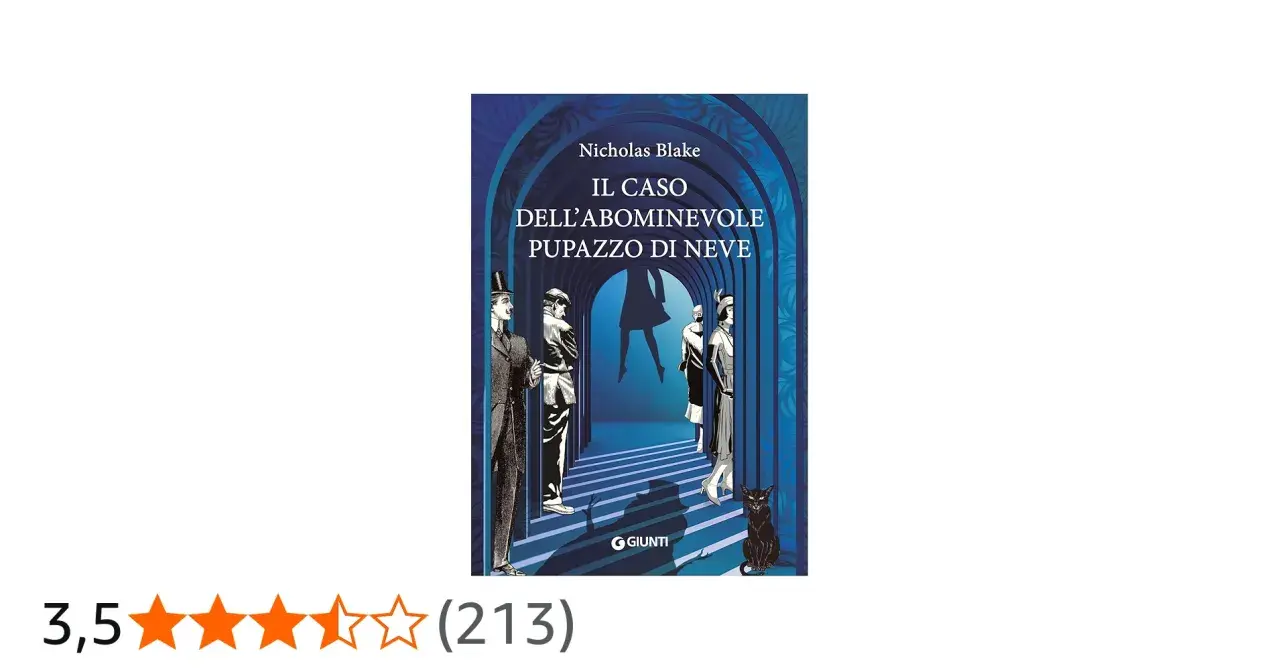 Copertina del libro "Il caso dell'abominevole pupazzo di neve" di Nicholas Blake, con figure stilizzate e un gatto nero.