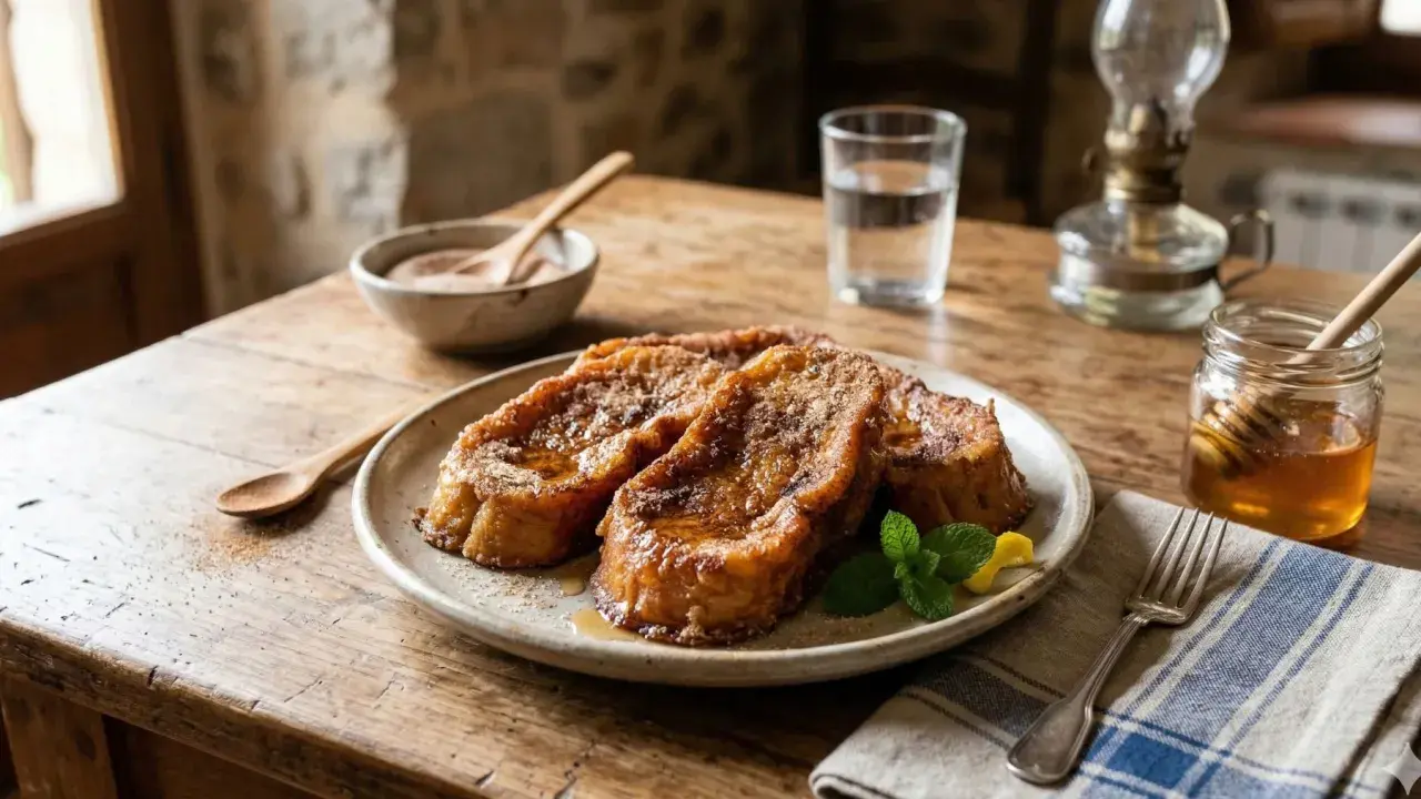 Las mejores torrijas, doradas y crujientes, bañadas en miel, con un toque de canela y menta. Un placer para el paladar.