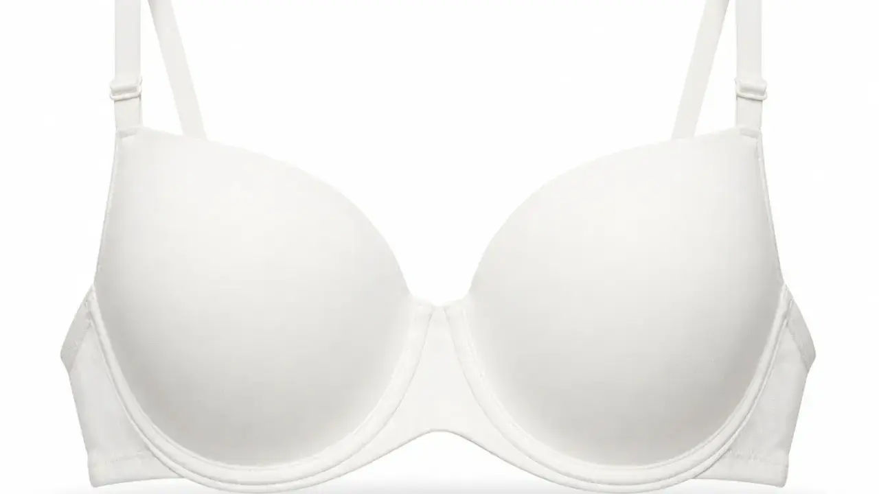 Reggiseno bianco con coppe piene, ideale per un seno sesta misura, offre supporto e comfort.