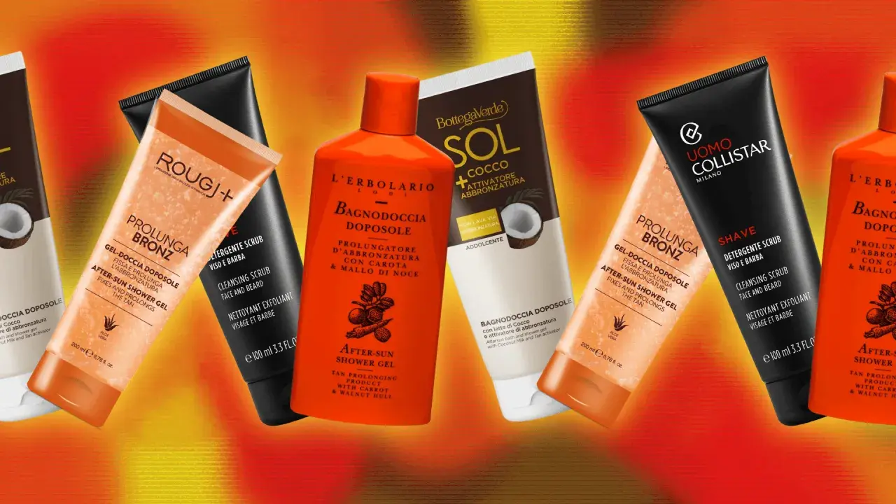 Prodotti doposole per prolungare l'abbronzatura e come abbronzarsi. Gel doccia e scrub viso/barba.