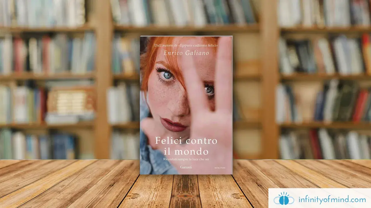 Copertina del libro "Felici contro il mondo" di Enrico Galiano, con una ragazza dai capelli rossi e occhi azzurri.