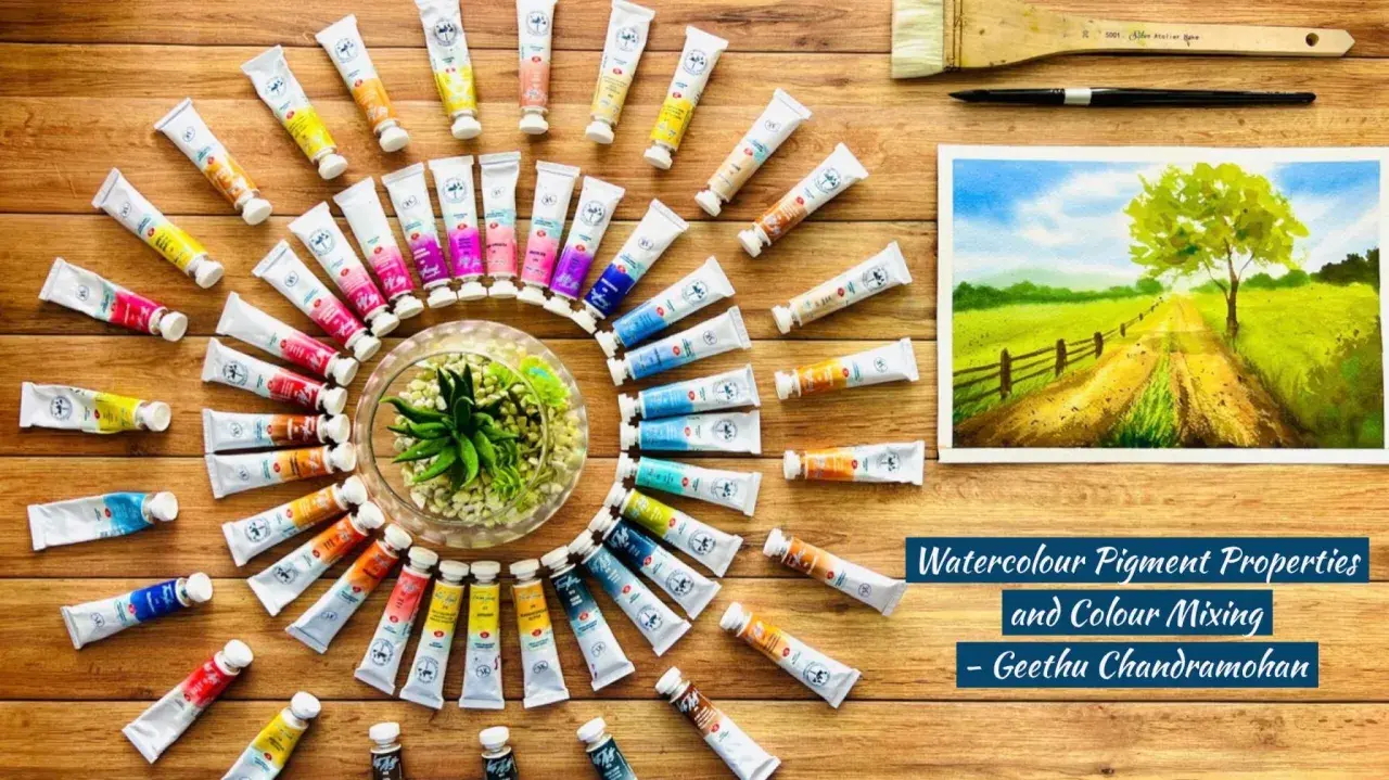 Des tubes de peinture à l'aquarelle, un pinceau et une œuvre d'art. Comprendre la différence entre pigment et colorant est essentiel pour des créations vibrantes.
