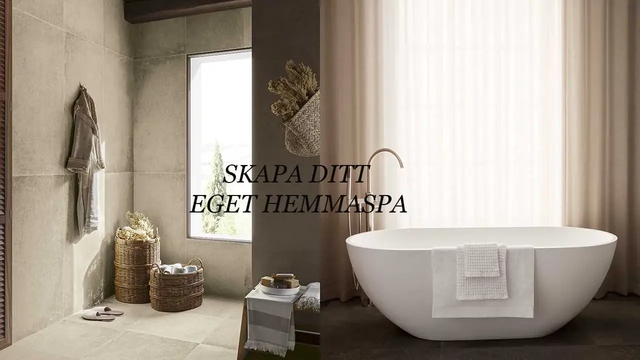 Ett modernt badrum med fristående badkar, badrock och korgar. Denna spa inredning skapar en lugn oas.