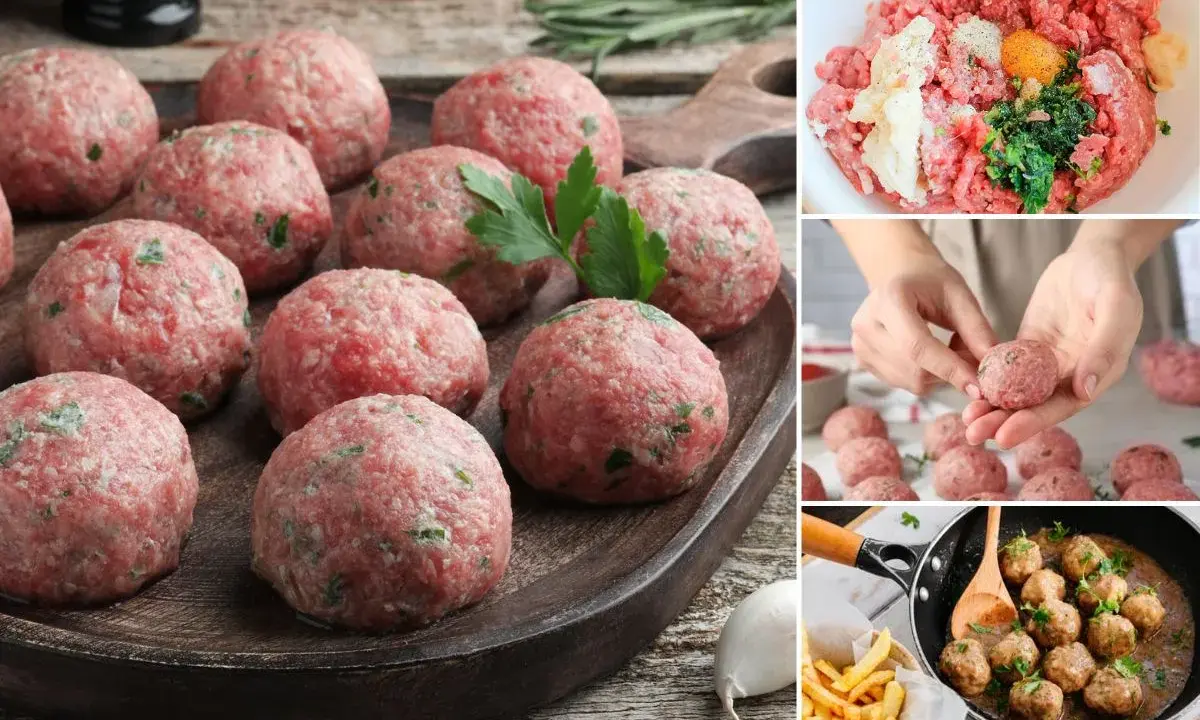 Albondigas arguiñano listas para cocinar. Carne picada, huevo y perejil forman estas deliciosas albóndigas.