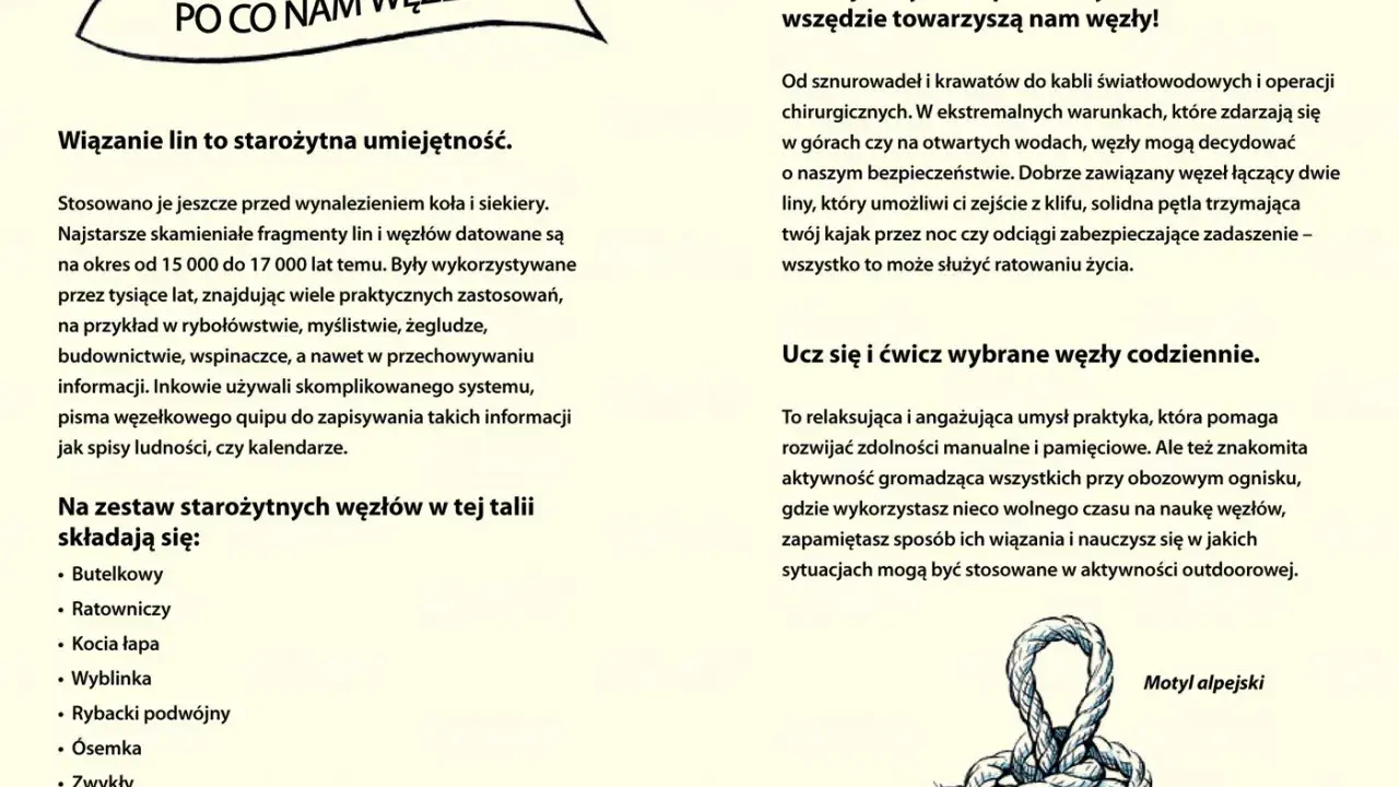 Wiązanie liny to starożytna umiejętność. Na zdjęciu widać węzeł "Motyl alpejski", jeden z wielu praktycznych węzłów.