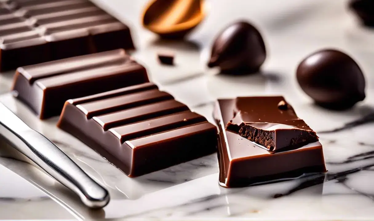 Plaisir du chocolat noir, des carrés brillants et des truffes, prêts pour le temperage.