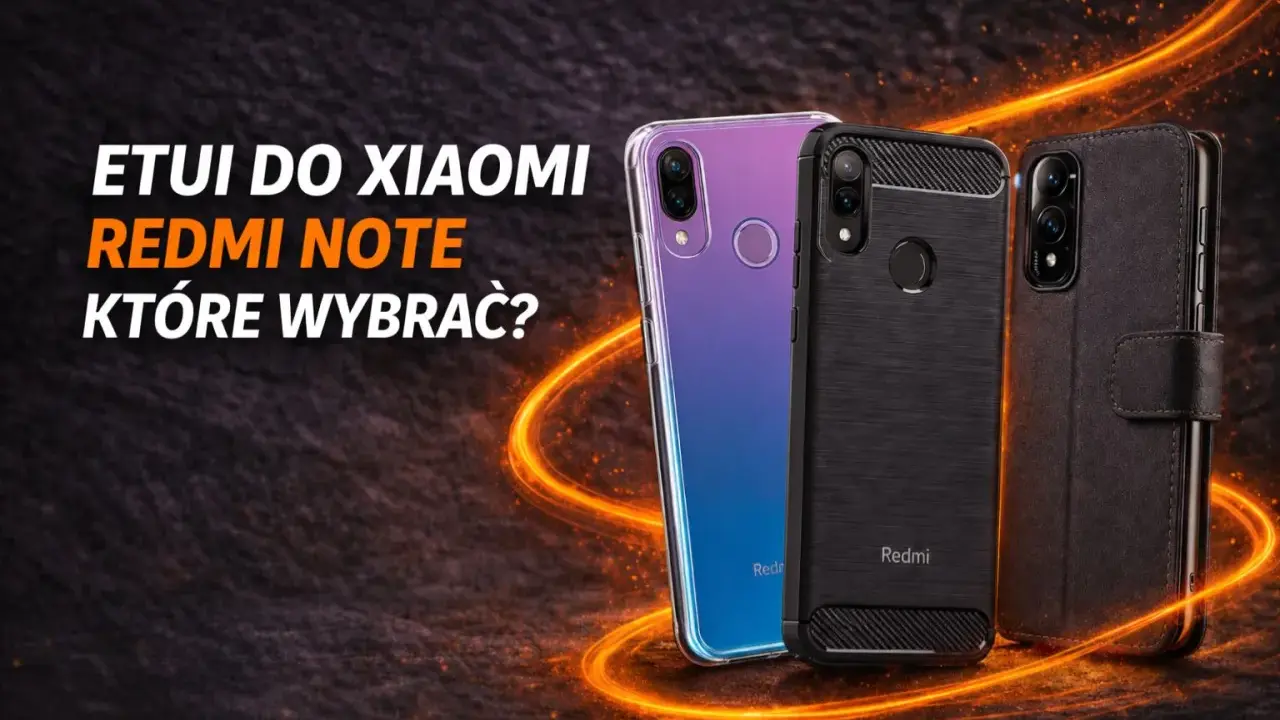 Trzy etui do Xiaomi Redmi Note: przezroczyste, czarne z włóknem węglowym i brązowe z klapką.