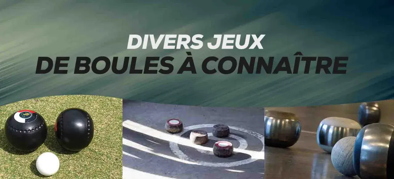 Différents jeux de boules : boules de lawn bowls, boules de pétanque et boules de jeu de quilles.