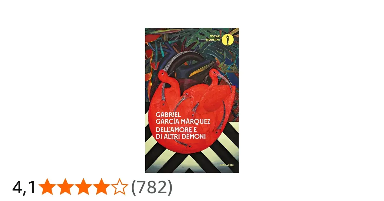 Copertina di "Dell'amore e di altri demoni" di Gabriel García Márquez, con ibis rossi e vegetazione lussureggiante.