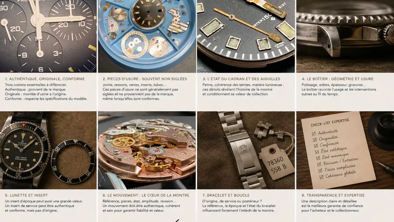 Expertise d'une montre ancienne : authenticité, état du cadran, boîtier, mouvement, bracelet. Ces éléments déterminent la valeur d'une montre en or.