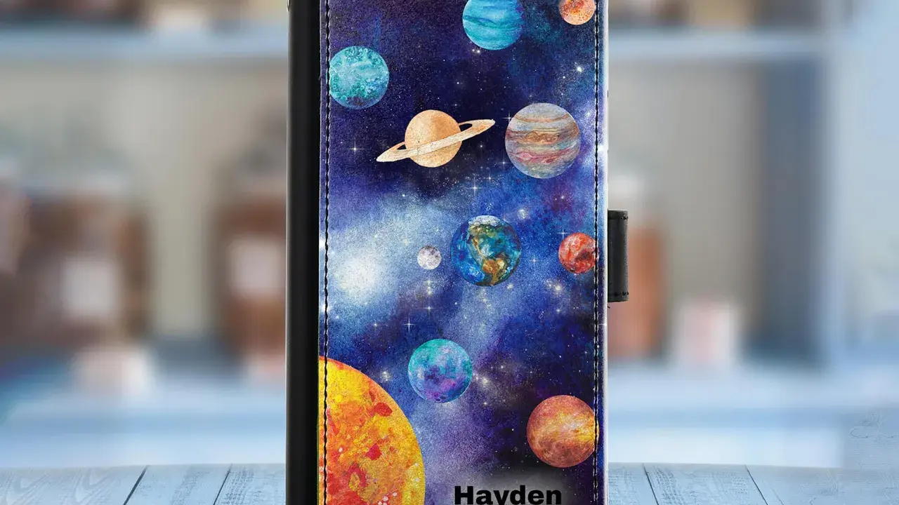 Etui na telefon Galaxy A41 z motywem kosmosu i planet.