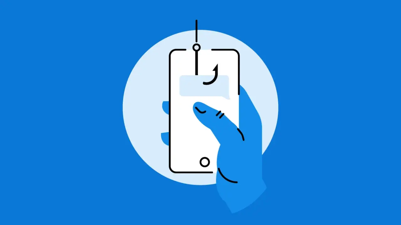 Ein Haken fischt nach einer Nachricht auf einem Smartphone. Dies illustriert die pharming definition: eine betrügerische Methode, um Nutzer auf gefälschte Webseiten zu locken.