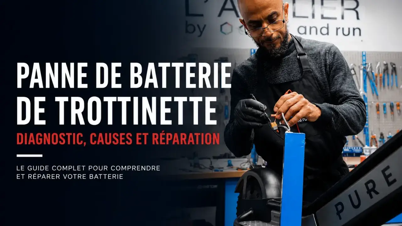Un technicien répare une batterie de trottinette électrique, abordant le problème de panne. Diagnostic, causes et réparation.