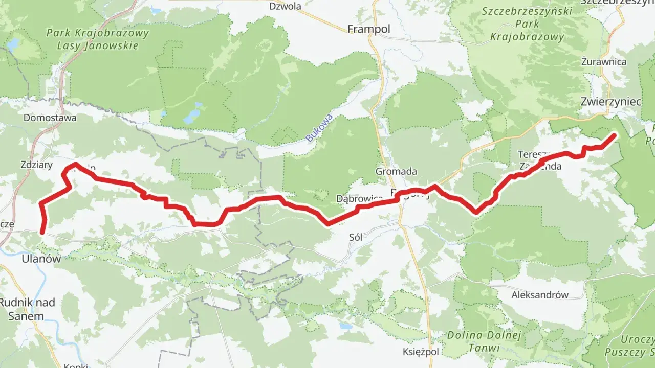 Trasa rowerowa green velo świętokrzyskie biegnie przez malownicze tereny Lasów Janowskich i Parku Krajobrazowego Szczebrzeszyńskiego.