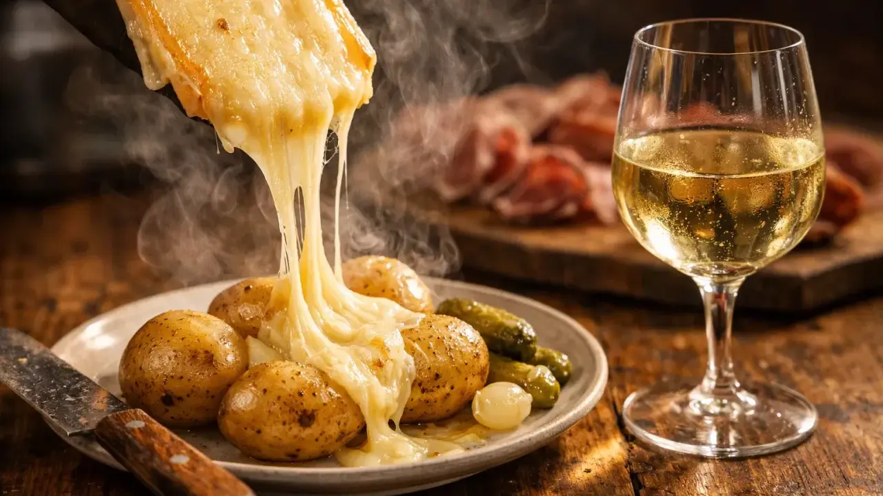 Un verre de vin blanc pétillant, parfait pour accompagner une raclette gourmande.
