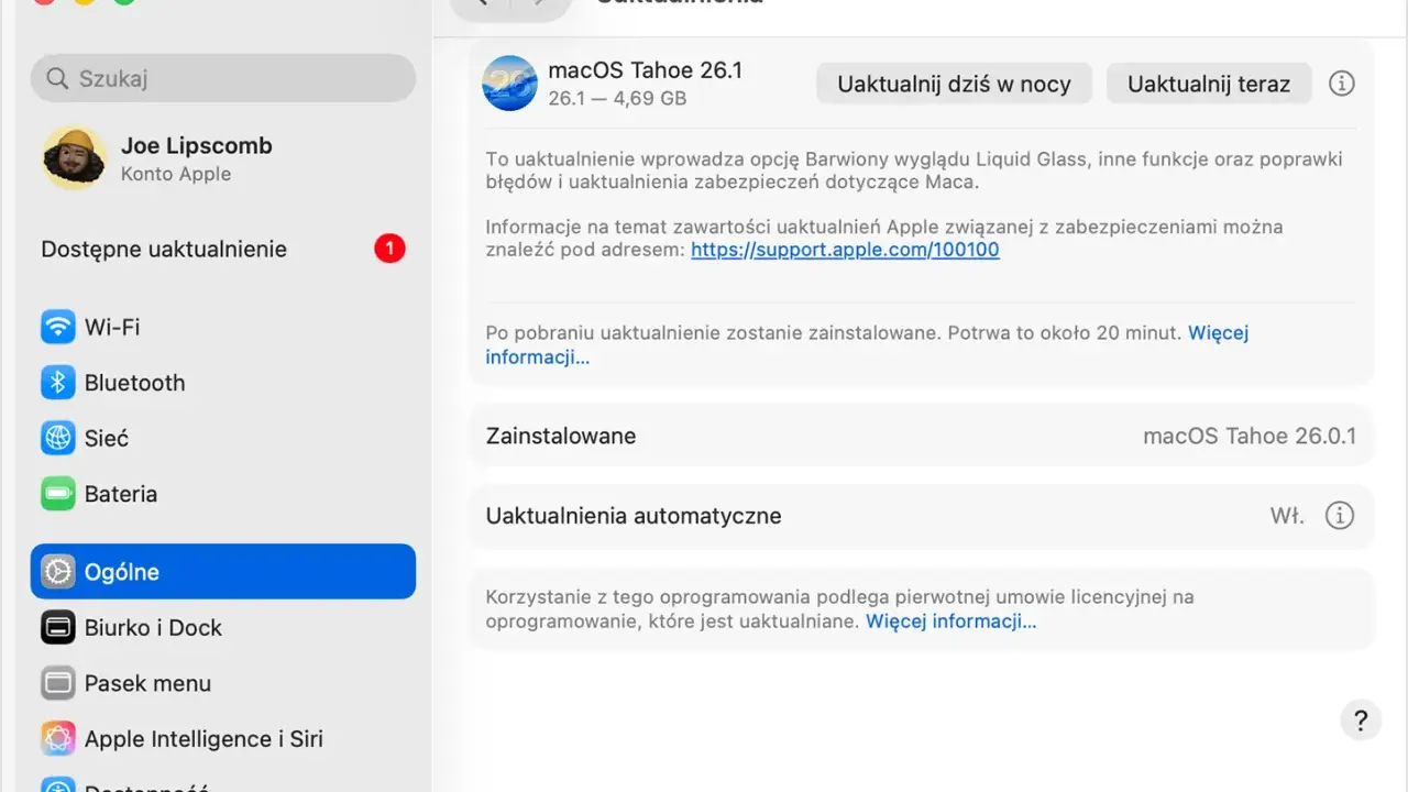 Uaktualnienie macOS Tahoe 26.1 dla początkujących. Zobacz, jak łatwo zainstalować najnowsze funkcje i poprawki bezpieczeństwa na swoim Macu.