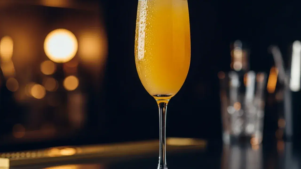 Ett glas med en gyllene drink, bubblig och svalkande. En perfekt drink med cava och gin för en festlig stund.