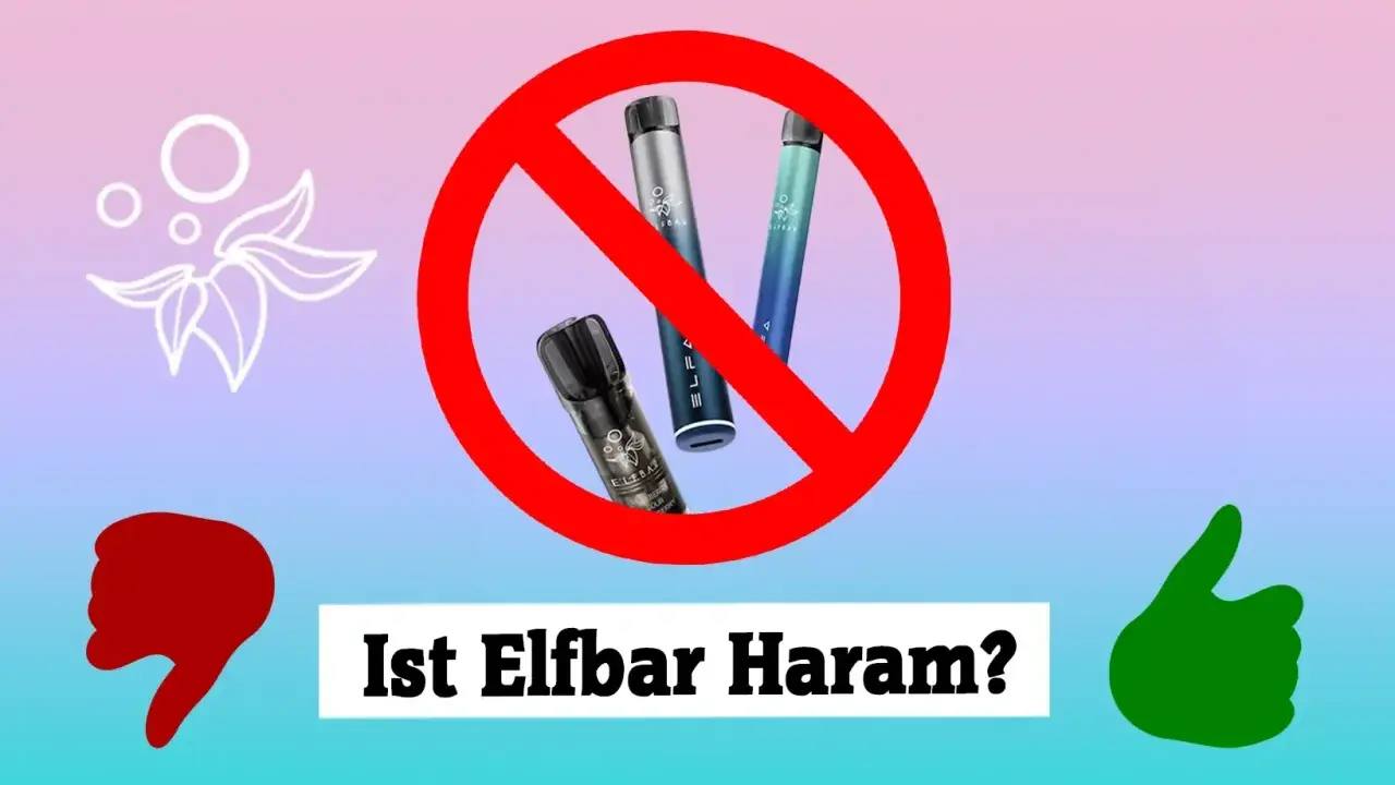 Verbotsschild über E-Zigaretten. Die Frage "Ist Elfbar Haram?" wirft auf, darf man im Islam rauchen? Daumen runter und hoch.