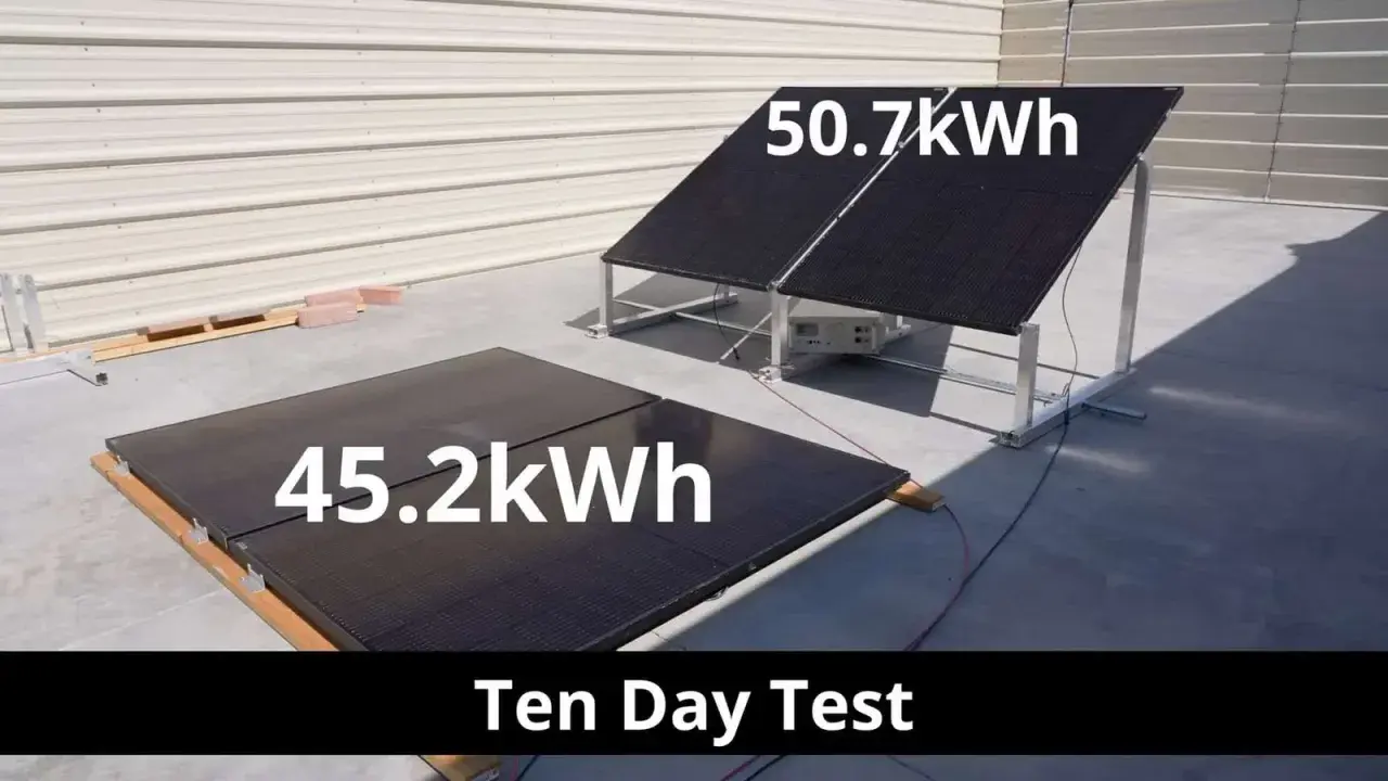 Deux panneaux solaires double face en test, produisant 45.2 kWh et 50.7 kWh.