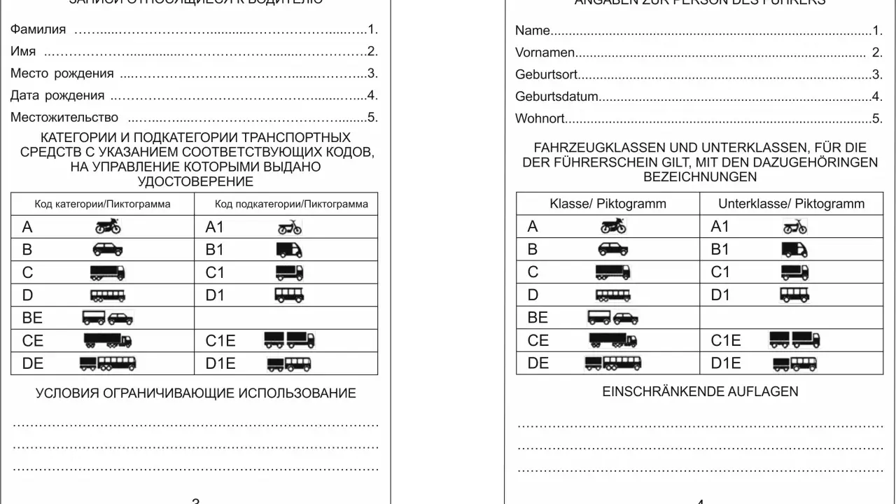 Formularz do wyrobienia międzynarodowego prawa jazdy, zawiera dane osobowe i kategorie pojazdów.
