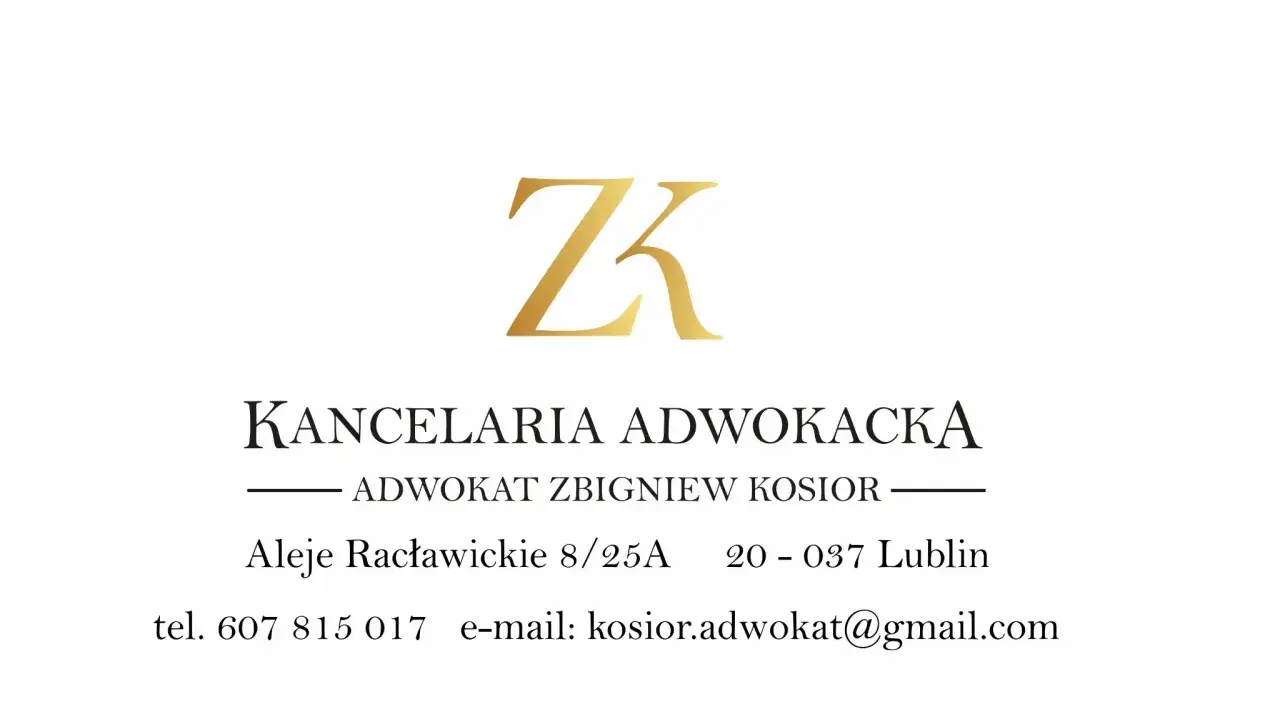 Logo kancelarii adwokackiej ZK, dane kontaktowe i adres w Lublinie.