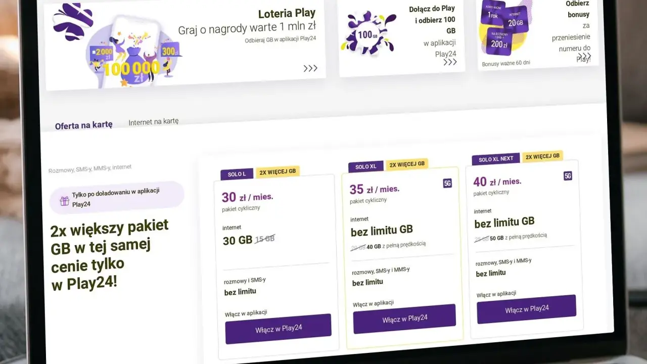 Play oferuje atrakcyjny play pakiet s z 2x większą ilością GB w tej samej cenie, tylko w aplikacji Play24!