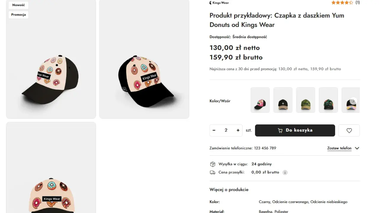 Karta produktu: czapka z daszkiem Kings Wear z motywem pączków Yum Donuts.