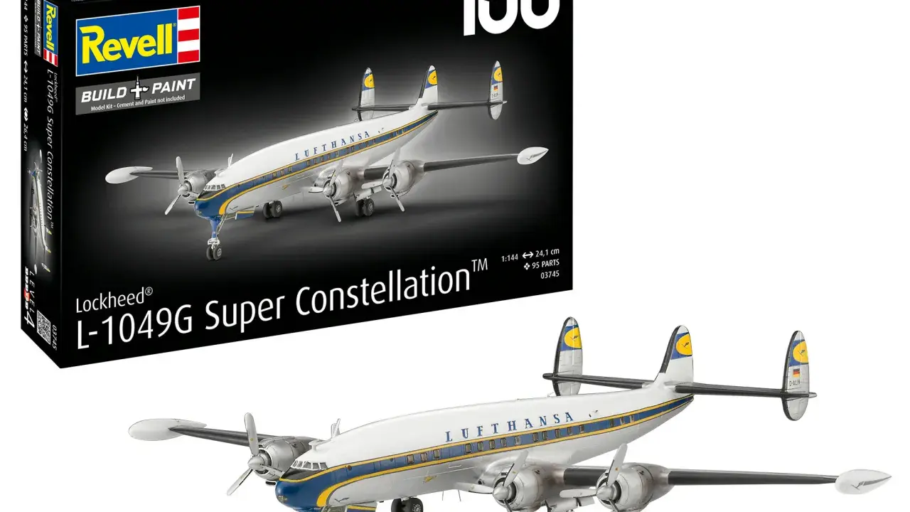 Revell Modellbausatz Lockheed L-1049G Super Constellation im Maßstab 1:24. Ein detailgetreues Modell des legendären Langstreckenflugzeugs.