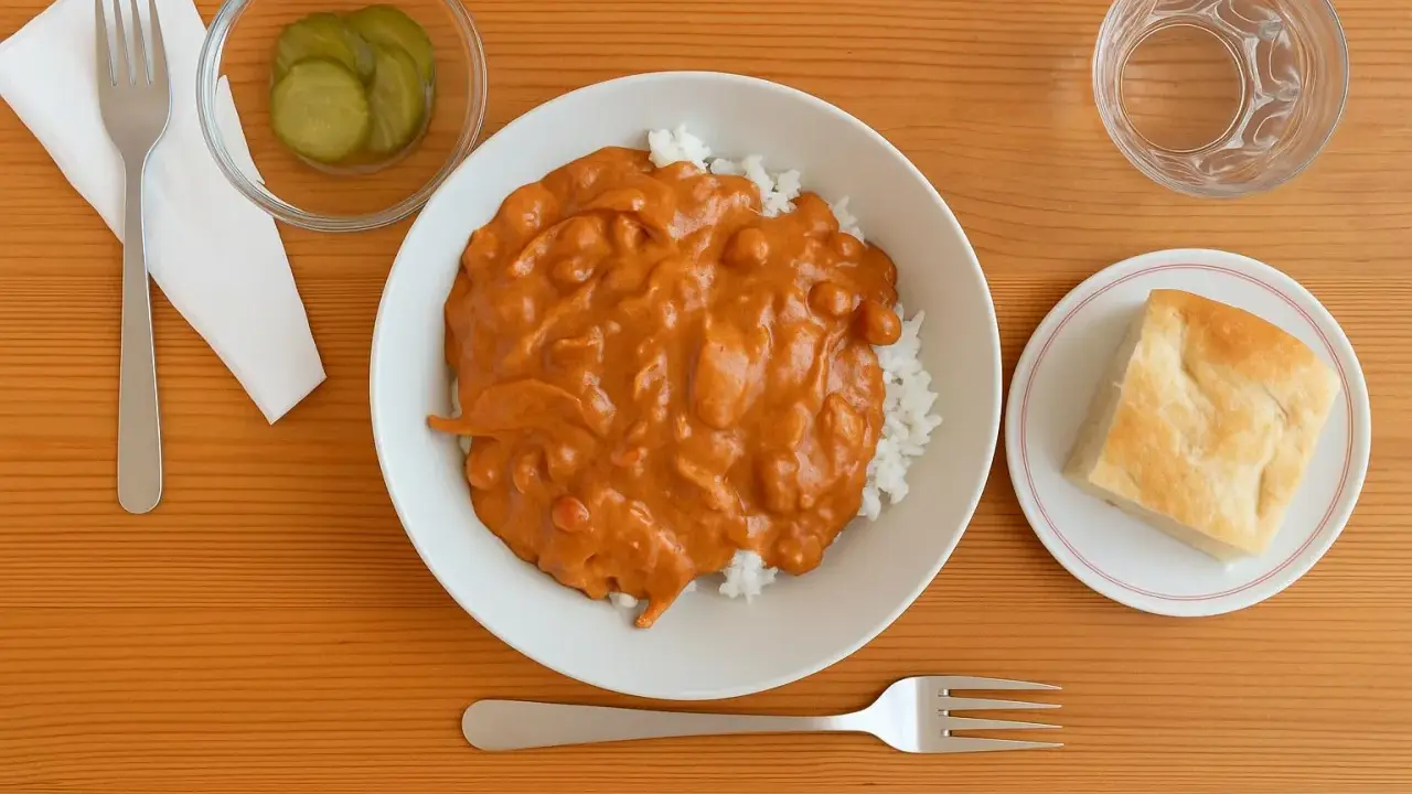 En smaklig middag med ris, curry och bröd. Perfekt för halmstad restaurang tips!