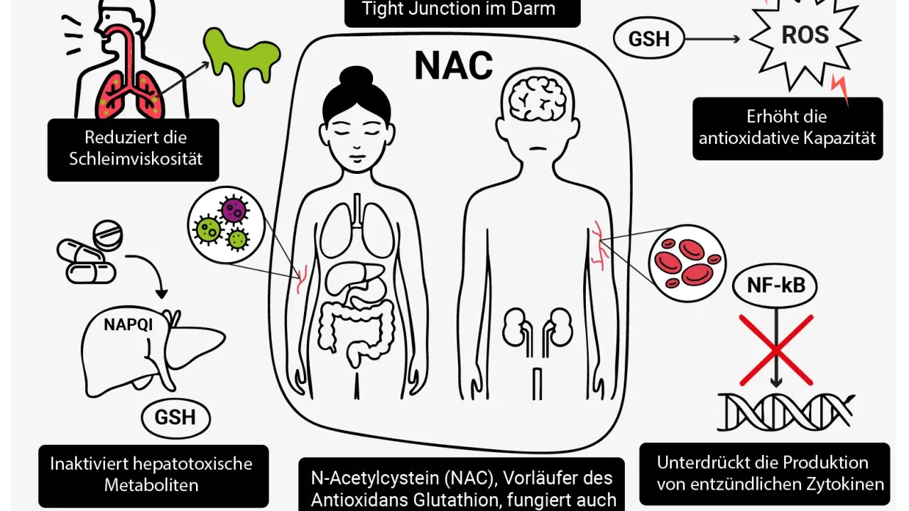 NAC, ein Vorläufer von Glutathion, reduziert Schleim, stärkt den Darm, bekämpft ROS und unterdrückt Entzündungen. Was ist NAC? Es ist ein wichtiger Helfer für den Körper.
