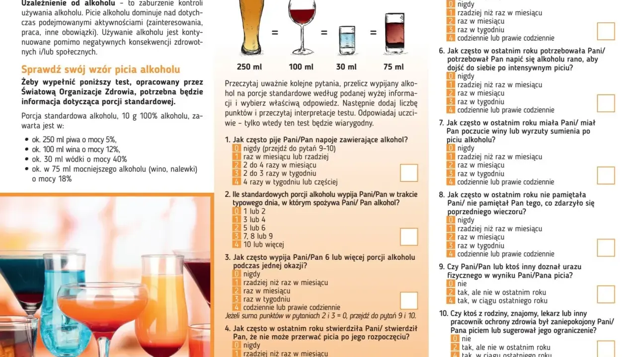 Test samooceny picia alkoholu. Czy osoba dializowana może pić alkohol? Odpowiedzi na pytania pomogą ocenić wzorzec picia.
