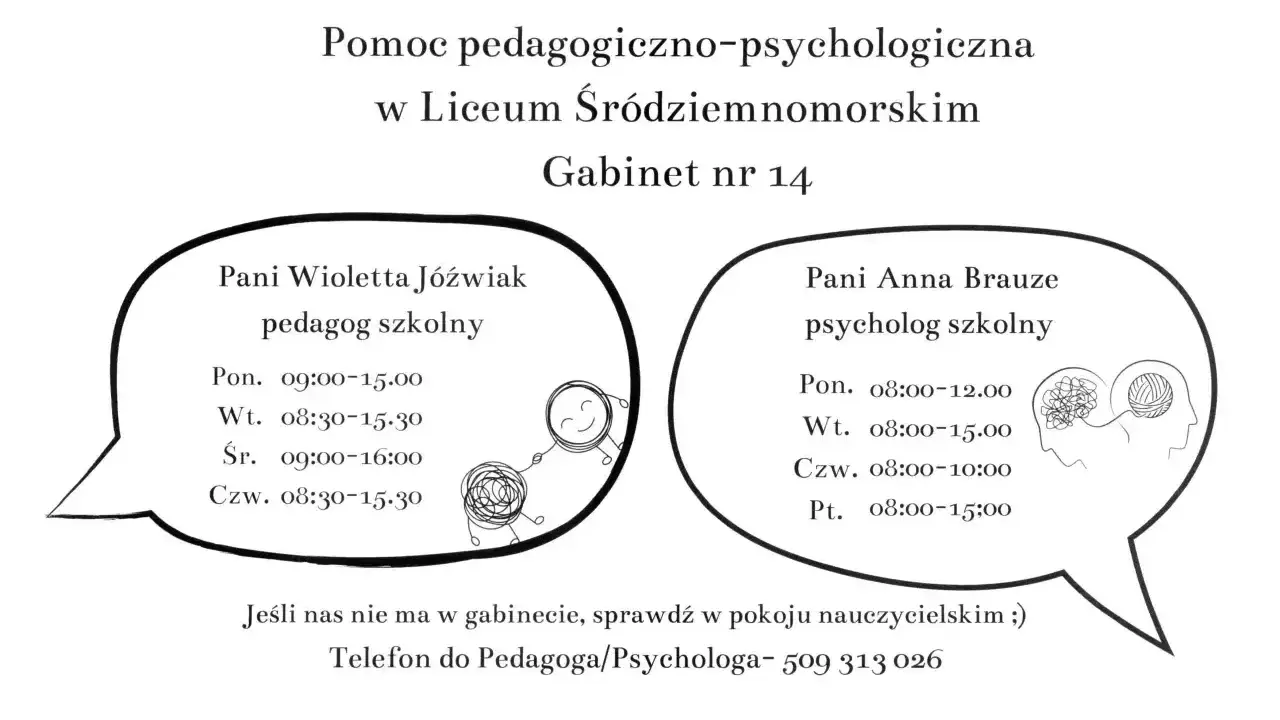 Pedagog szkolny Pani Wioletta Jóźwiak i psycholog szkolny Pani Anna Brauze oferują pomoc. Różnica między nimi? Pedagog skupia się na rozwoju, psycholog na emocjach.