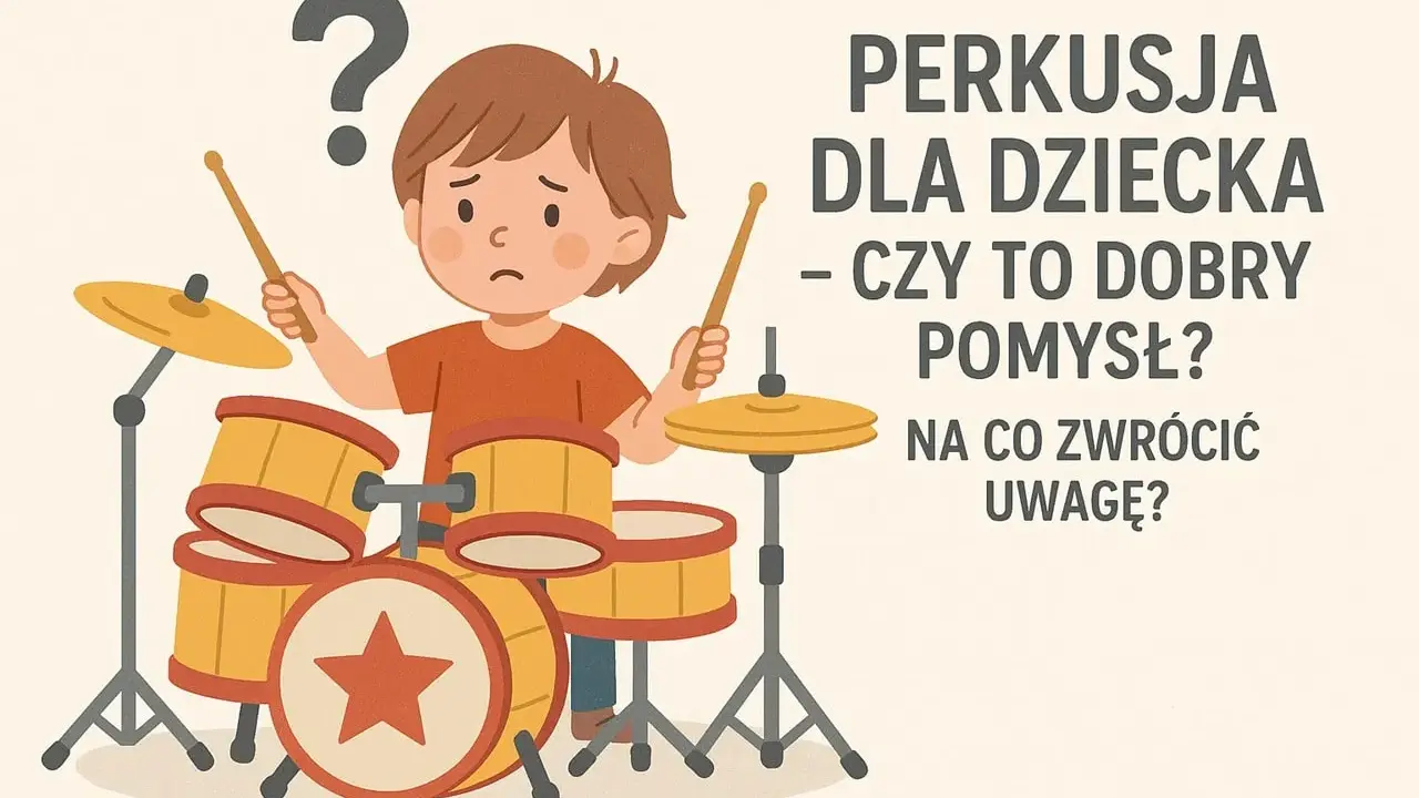 Zamyślony chłopiec z pałeczkami przy perkusji. Czy to dobry pomysł na rozwijanie wartości rytmicznych? Na co zwrócić uwagę?