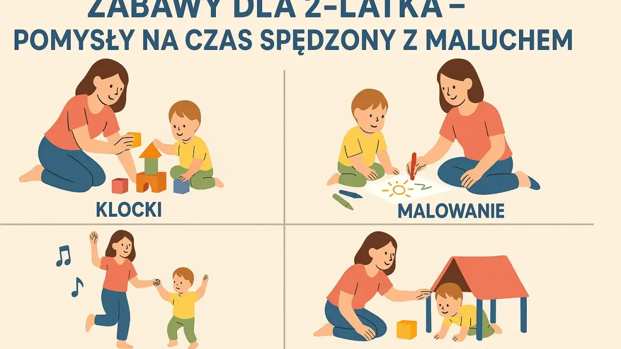 Zabawy dla 20 miesięcznego dziecka: budowanie z klocków, malowanie, taniec i tor przeszkód.