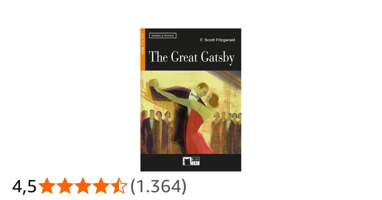 Copertina di "The Great Gatsby" di F. Scott Fitzgerald, un classico tra i libri di Francis Scott Fitzgerald, con una coppia che balla e un pubblico sullo sfondo.