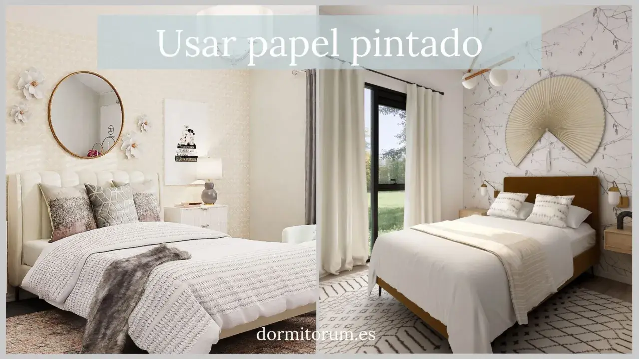 Renovar dormitorio sin cambiar muebles es fácil con papel pintado. Dos estilos de habitación con camas, espejos y lámparas.