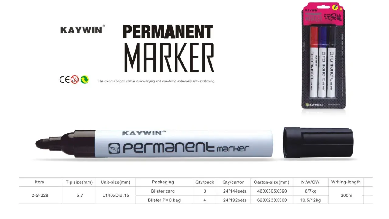 KAYWIN Permanent Marker Set. Ideal für dauerhafte Markierungen, die sich leicht entfernen lassen. Enthält drei Stifte in Rot, Blau und Schwarz.